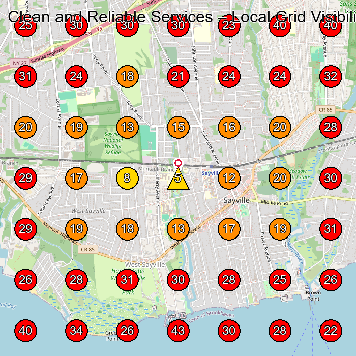 Clean and Reliable Services GeoGrid visibility map for House Cleaning Service in Sayville